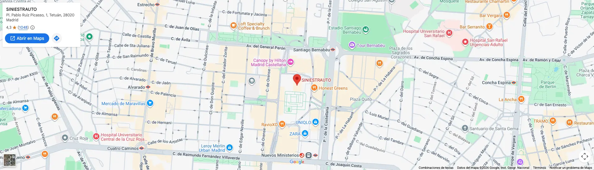 Mapa de ubicación de Siniestrauto: Plaza Pablo Ruiz Picasso 1, 28020 Madrid